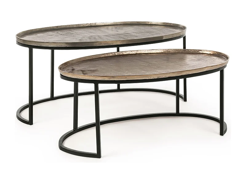 Amina ovale aluminium salontafel en stalen poten - Set van 2