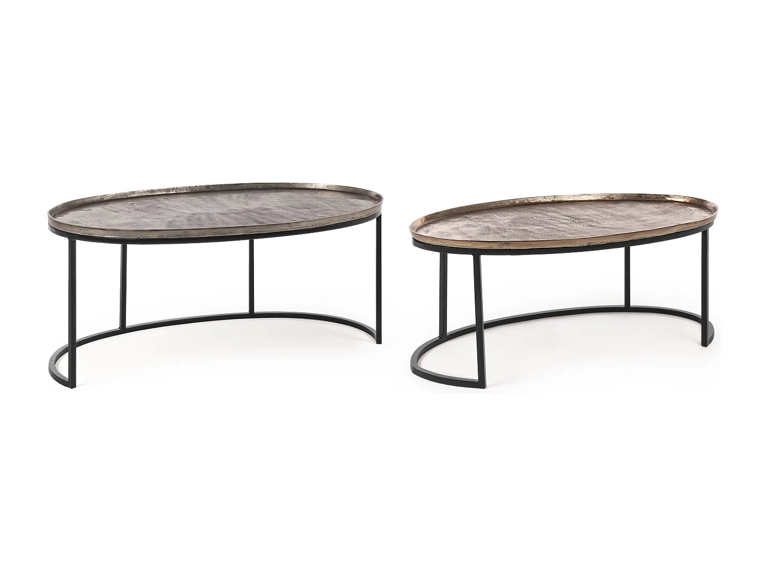 Table basse ovale aluminium et pieds en acier Amina - Lot de 2