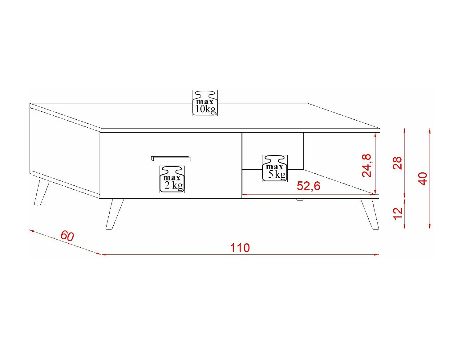 Table basse style scandinave blanc mat et gris laqué Kunamy 110cm