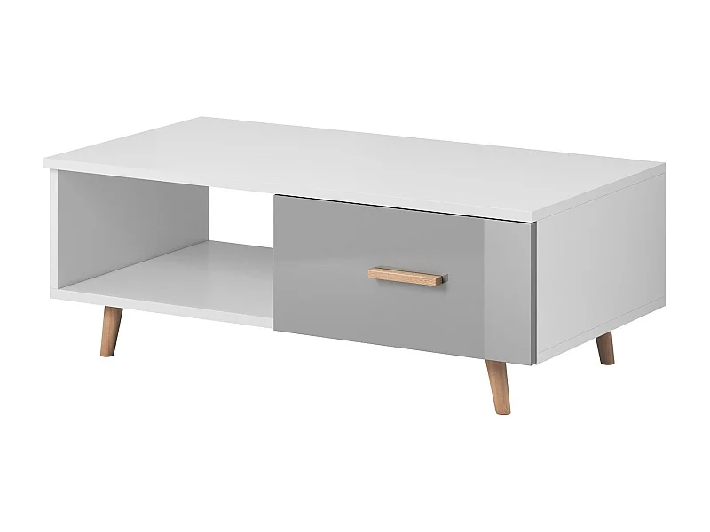 Table basse style scandinave blanc mat et gris laqué Kunamy 110cm