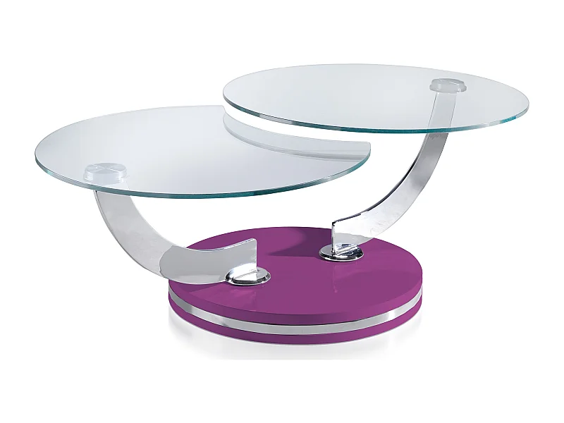 Table basse laquée violet articulée avec mécanisme pivotant synchronisé Modena