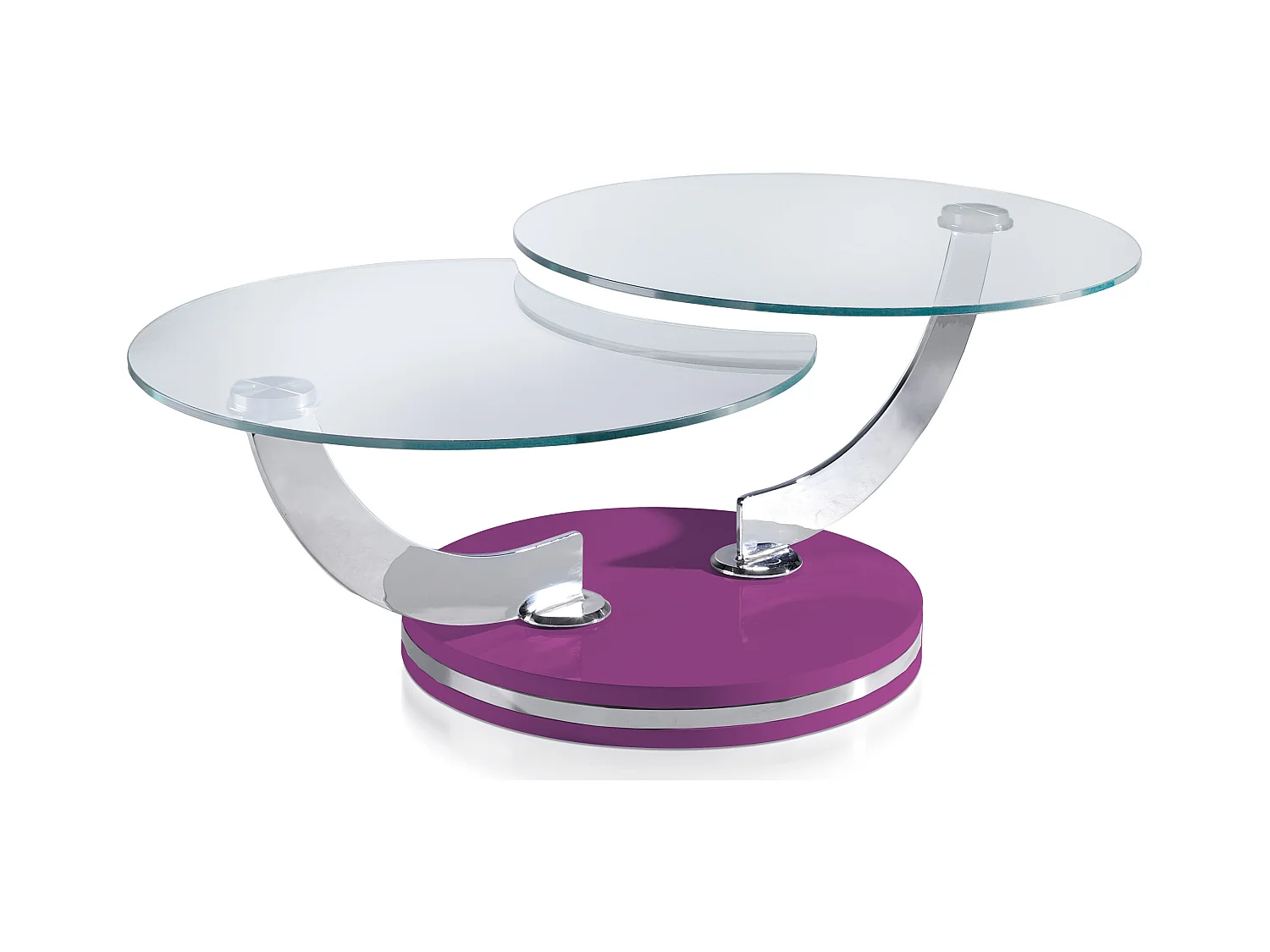 Table basse laquée violet articulée avec mécanisme pivotant synchronisé Modena