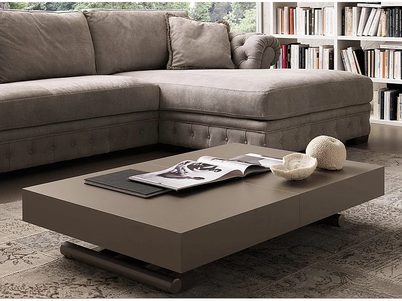 Table basse relevable et extensible beige foncé Alexandra 120-153-186 et 220cm