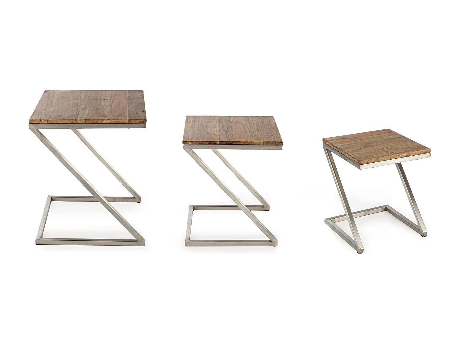 Obito acacia en stalen bijzettafel - Set van 3