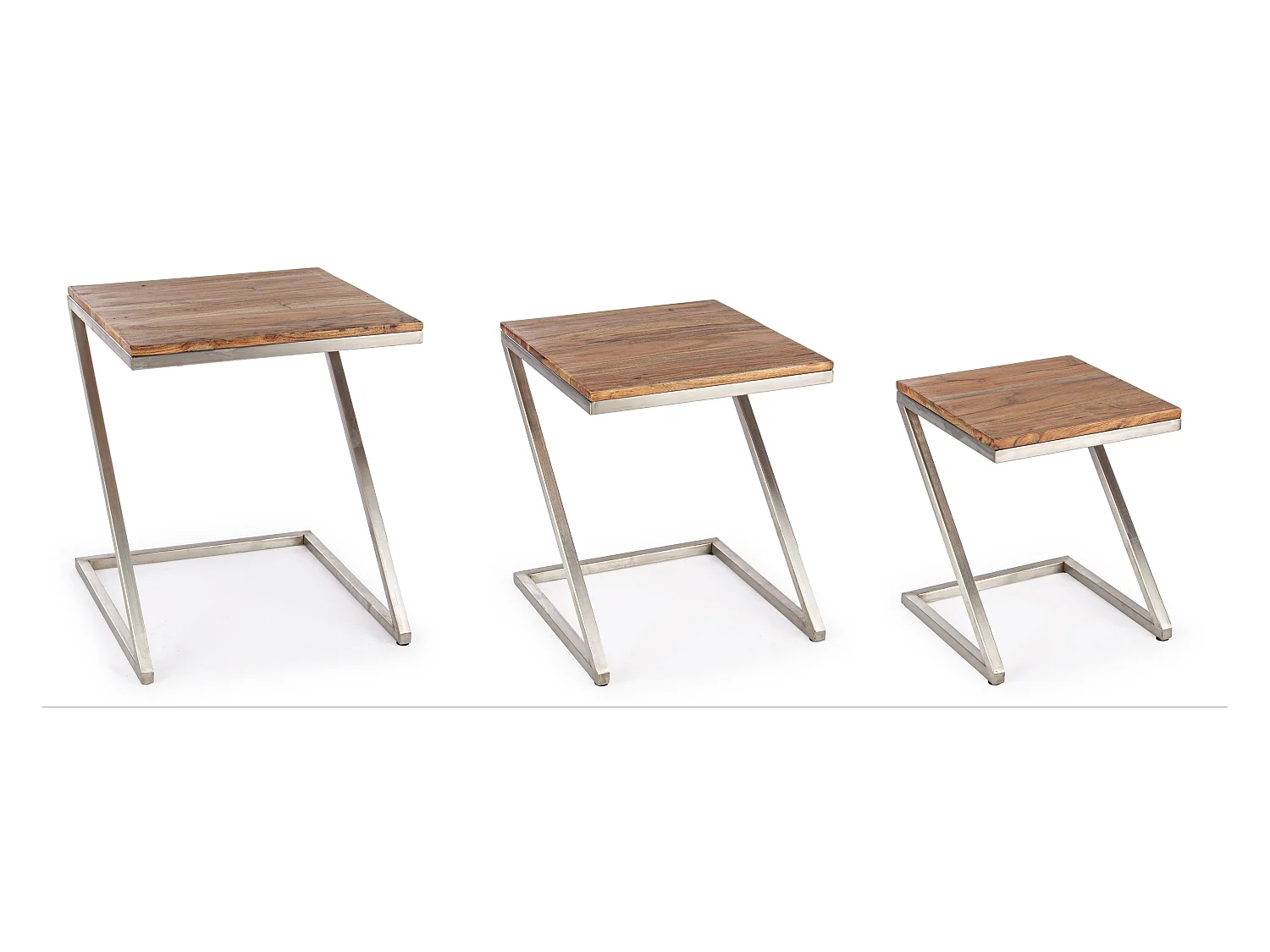 Table d'appoint en acacia et acier Obito - Lot de 3