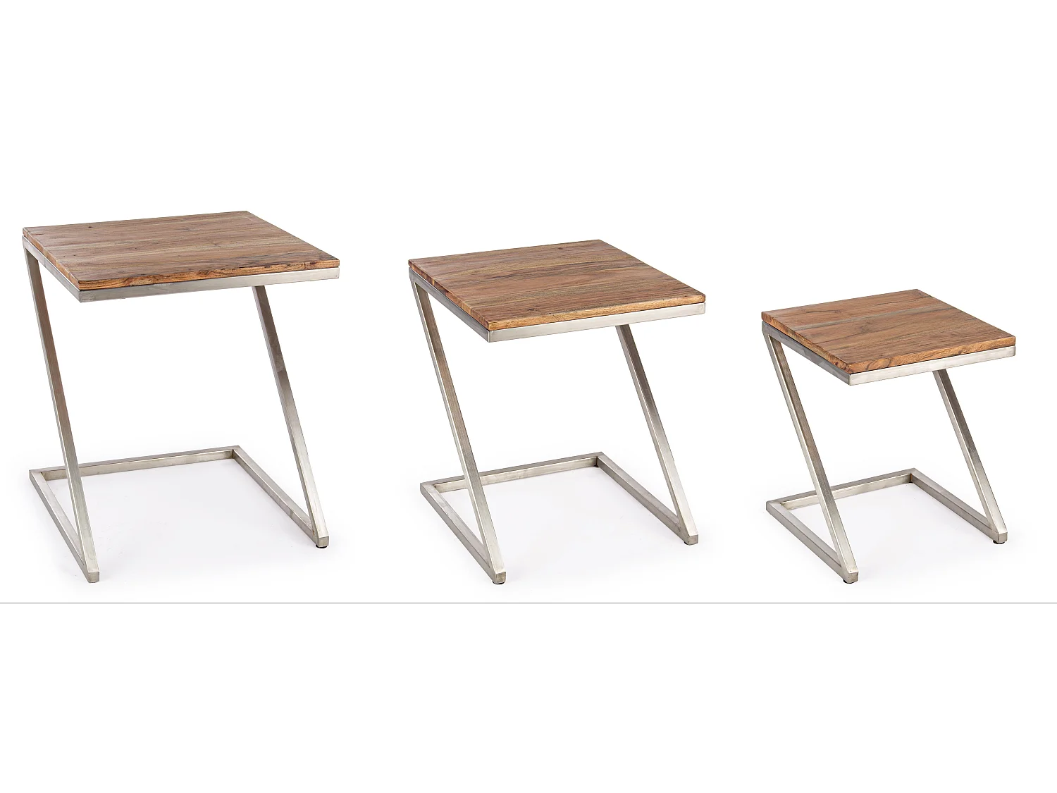 Table d'appoint en acacia et acier Obito - Lot de 3