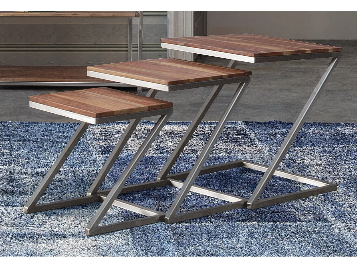 Table d'appoint en acacia et acier Obito - Lot de 3