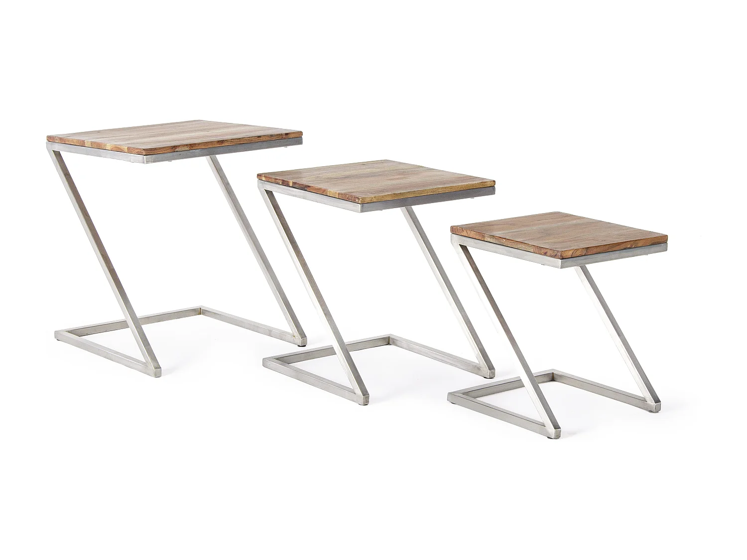 Table d'appoint en acacia et acier Obito - Lot de 3