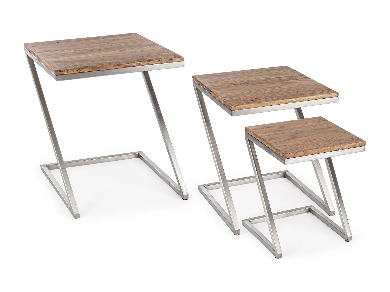 Table d'appoint en acacia et acier Obito - Lot de 3