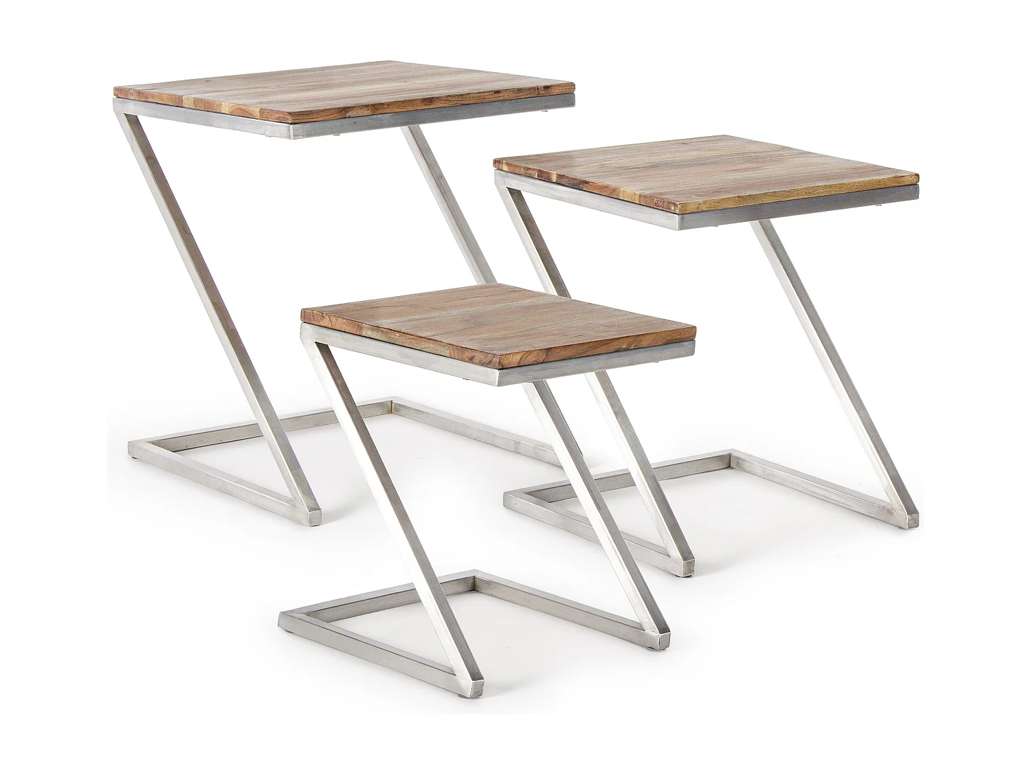 Table d'appoint en acacia et acier Obito - Lot de 3