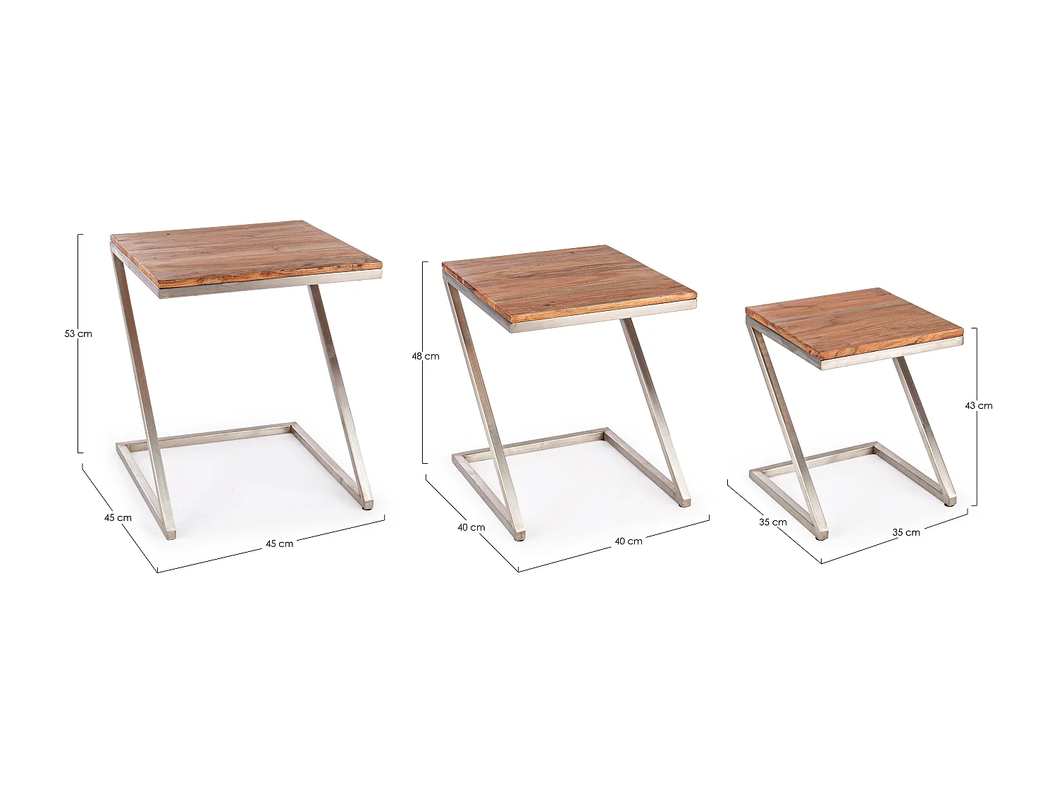 Table d'appoint en acacia et acier Obito - Lot de 3