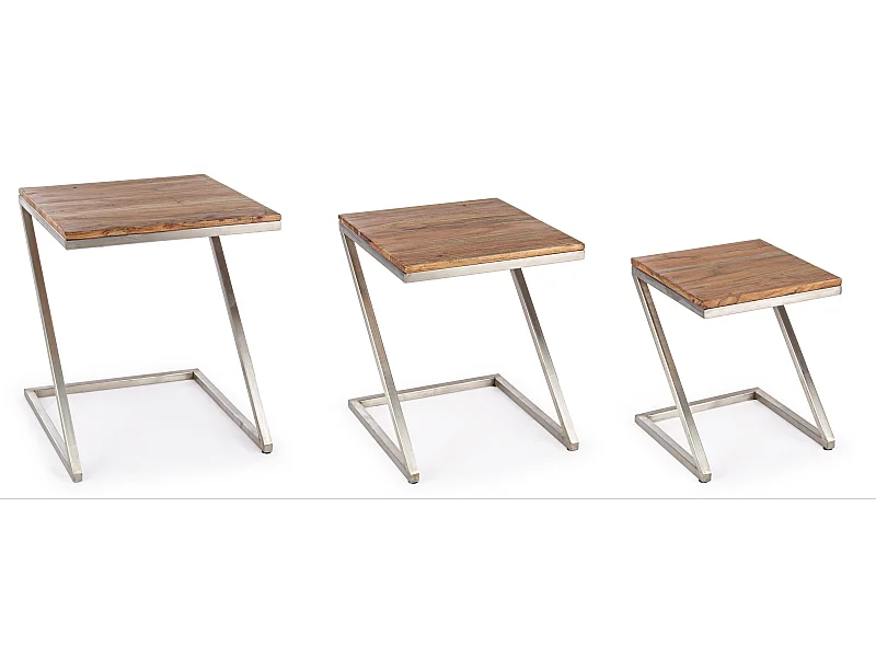 Table d'appoint en acacia et acier Obito - Lot de 3