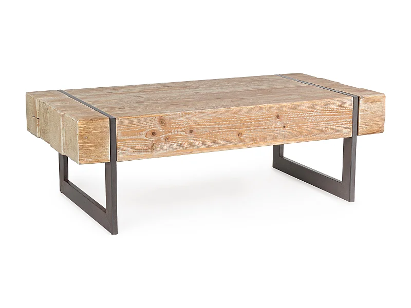 Table basse en bois de sapin et pieds acier noir Garty 120cm