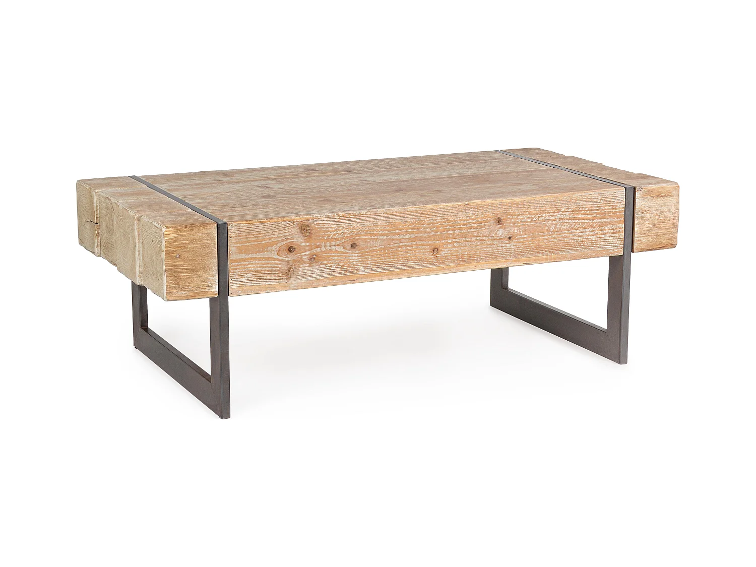 Table basse en bois de sapin et pieds acier noir Garty 120cm