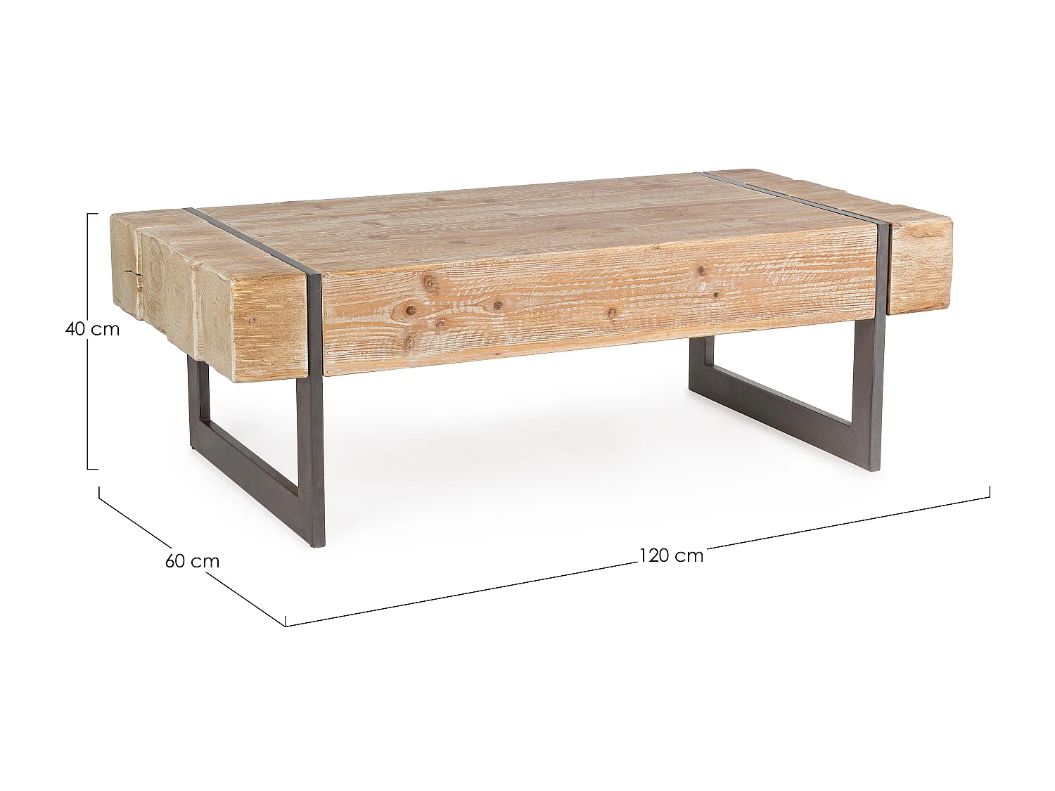 Table basse en bois de sapin et pieds acier noir Garty 120cm