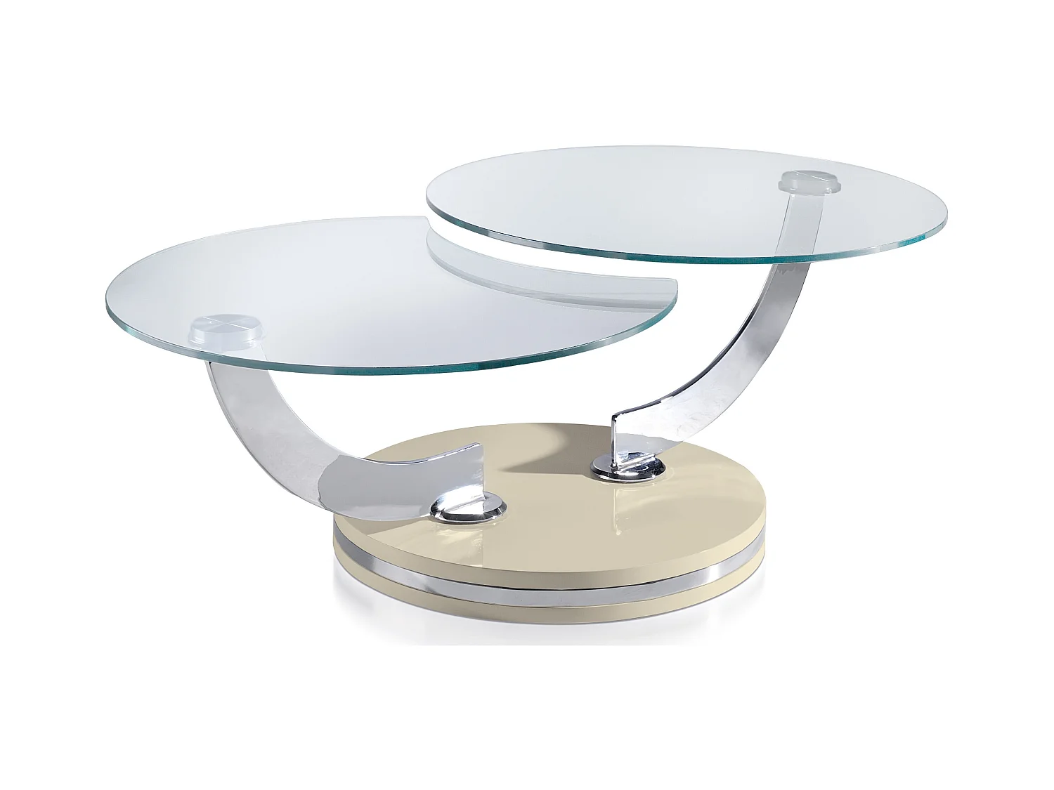 Table basse laquée beige articulée avec mécanisme pivotant synchronisé Modena