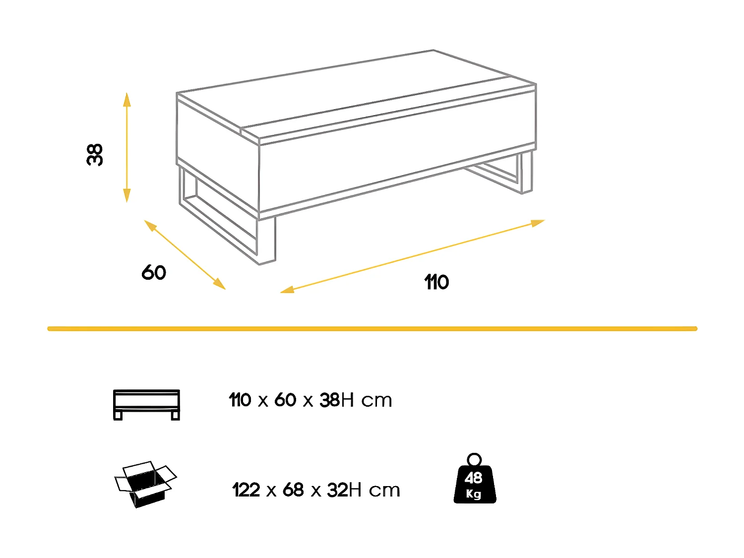 Table basse relevable en bois laqué blanc et bois de hêtre naturel Valeto 110cm