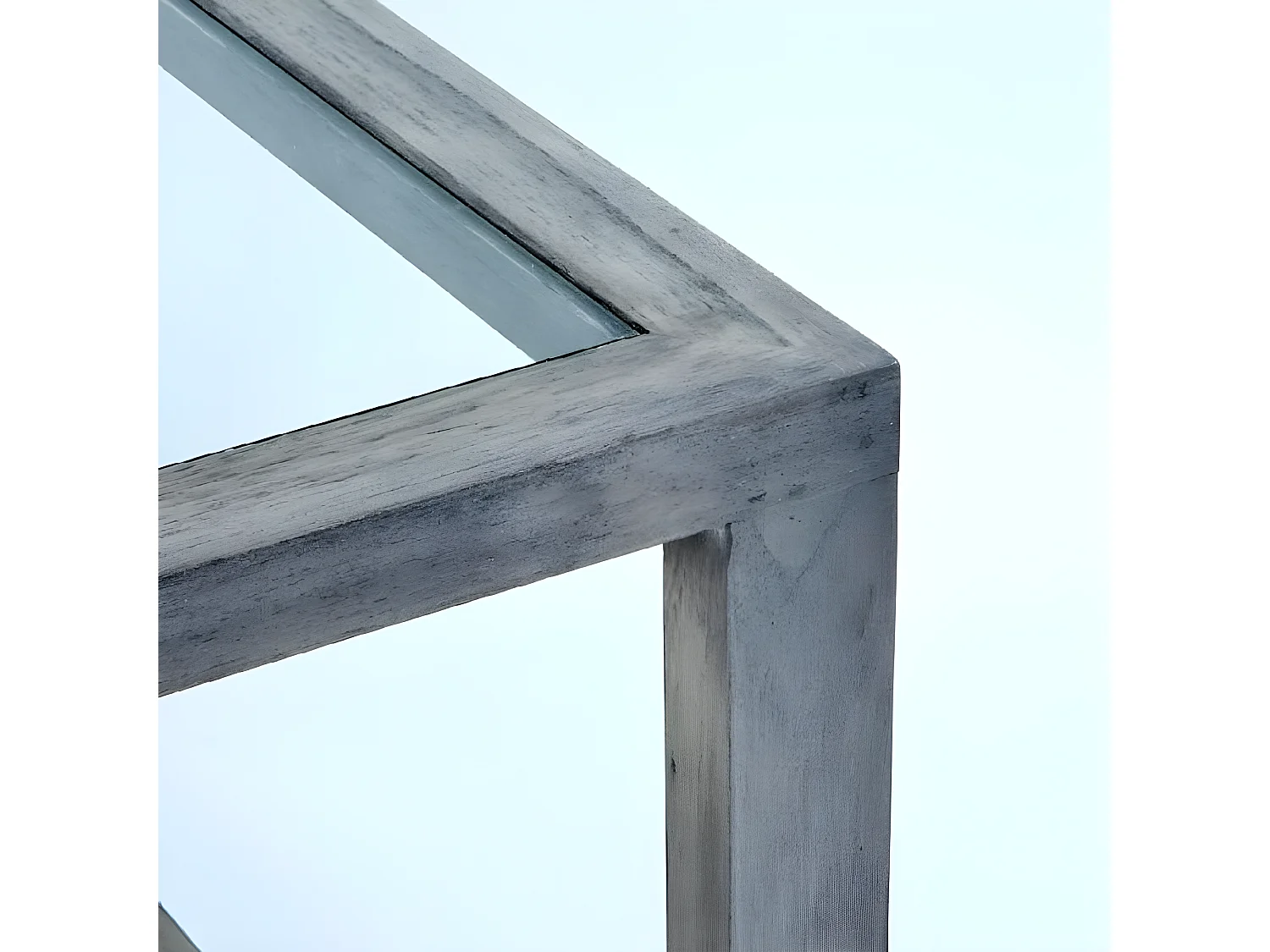 Mesa de centro de cristal y madera maciza gris 110 cm