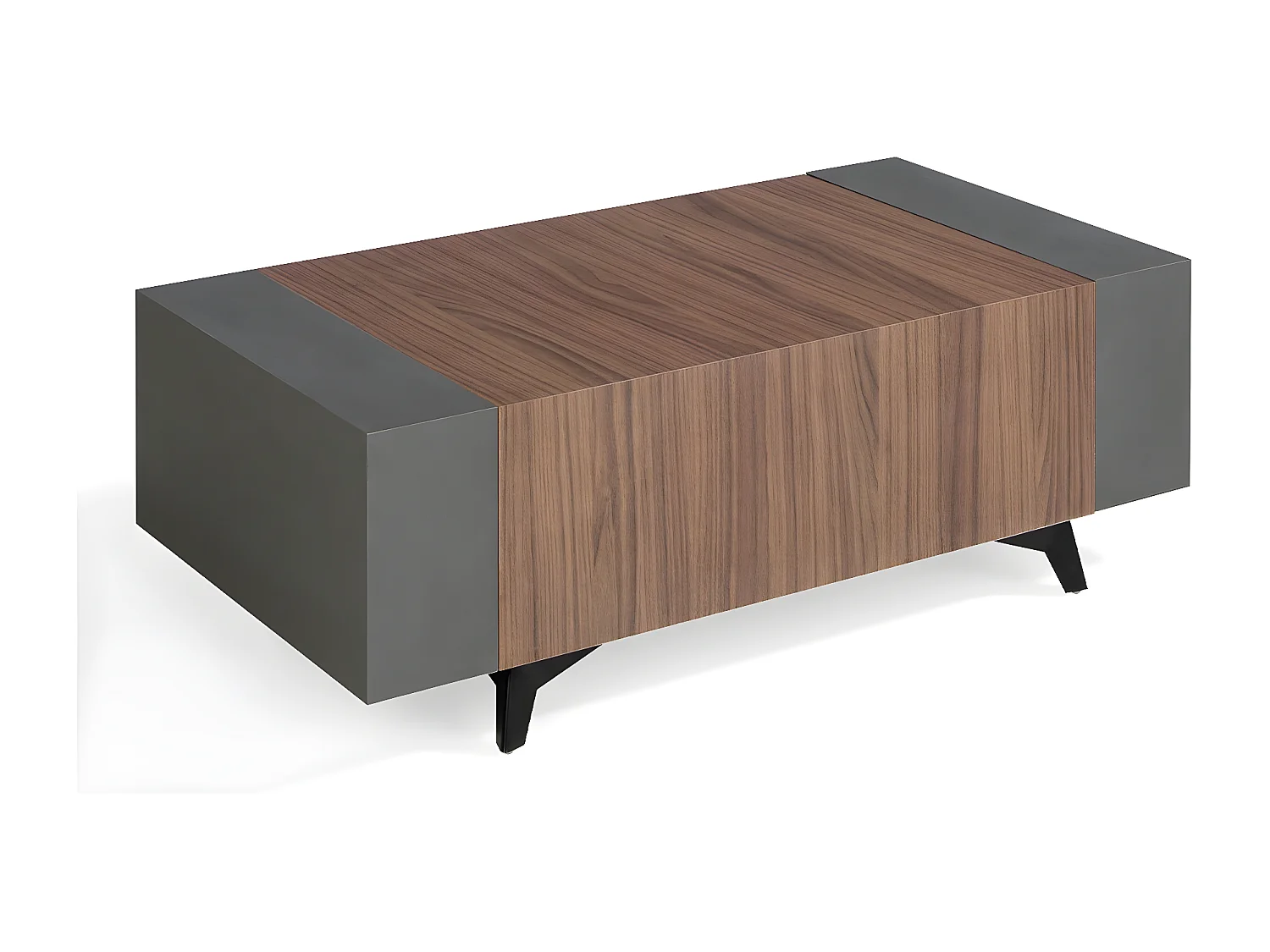 Table basse avec rangement marron et anthracite avec des pieds bois noir Kalieto 110cm