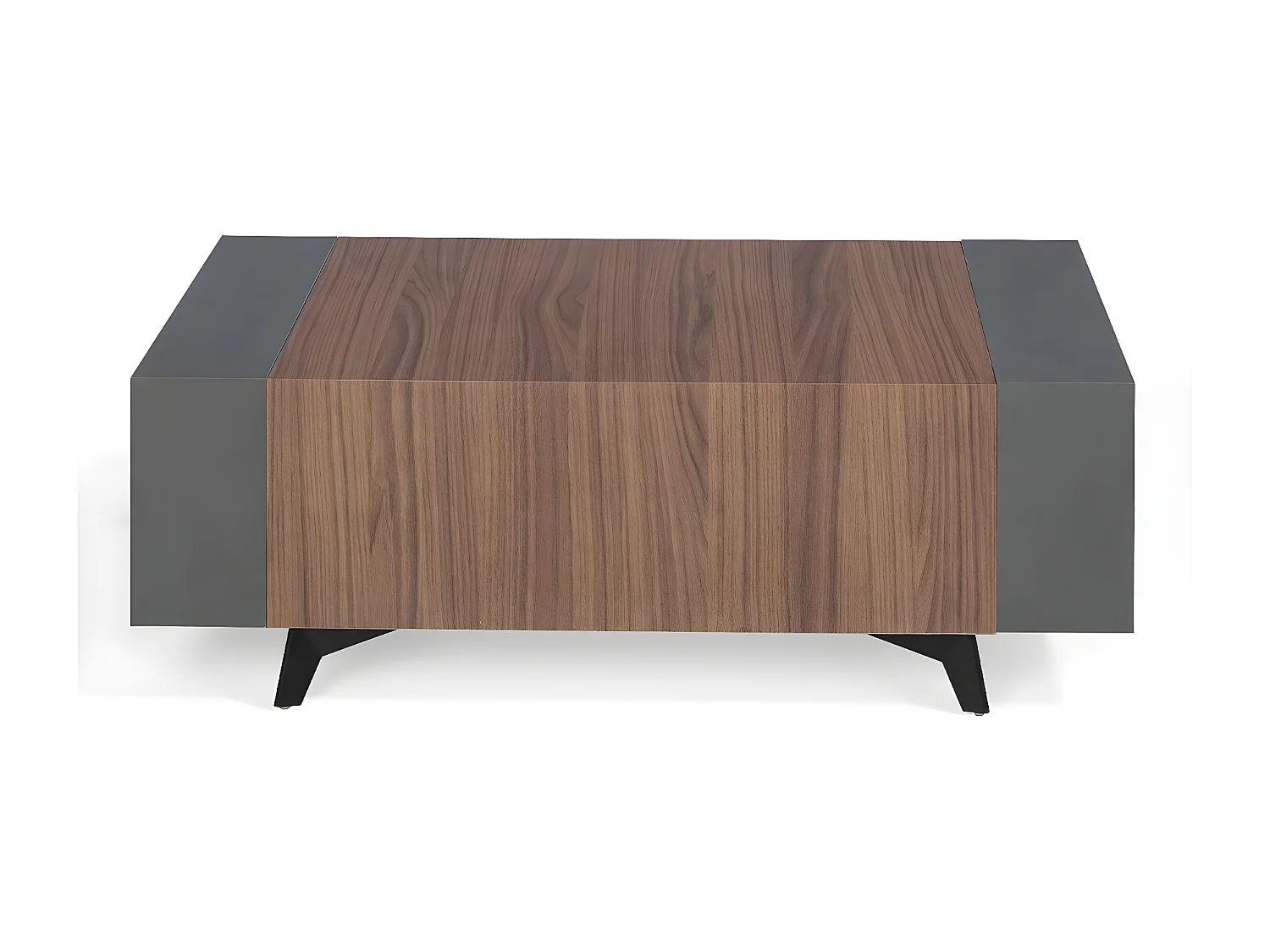 Table basse avec rangement marron et anthracite avec des pieds bois noir Kalieto 110cm