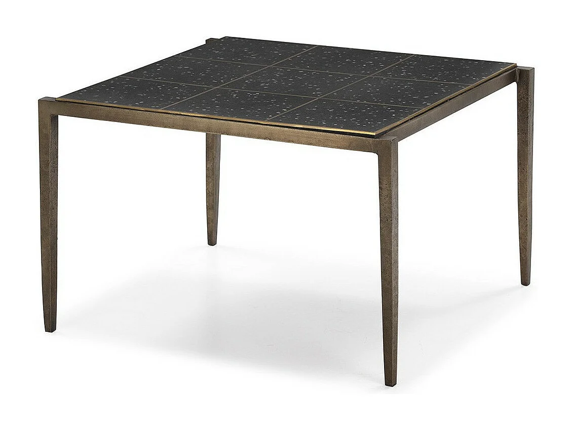 Table basse fer doré antique et pierre noir Therazi 65cm