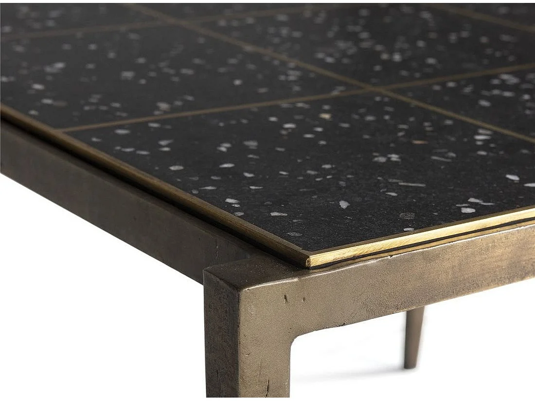 Table basse fer doré antique et pierre noir Therazi 65cm