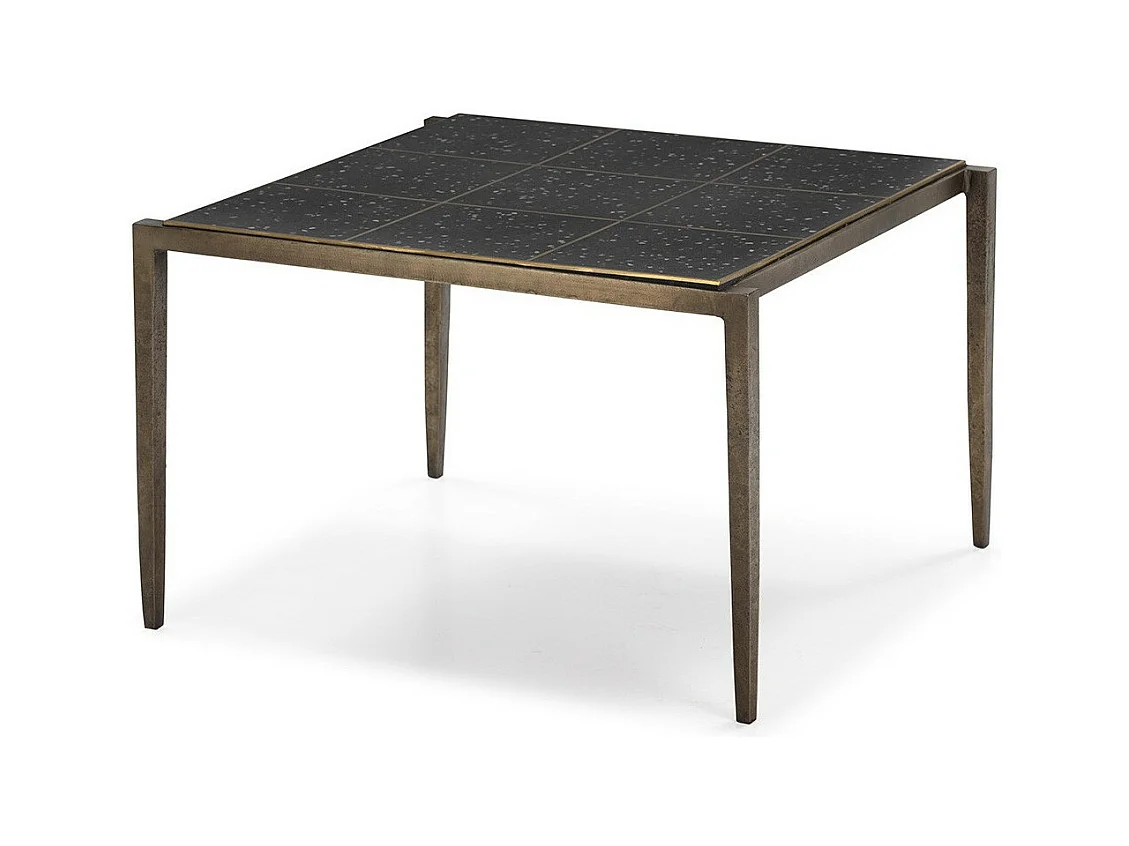 Table basse fer doré antique et pierre noir Therazi 65cm