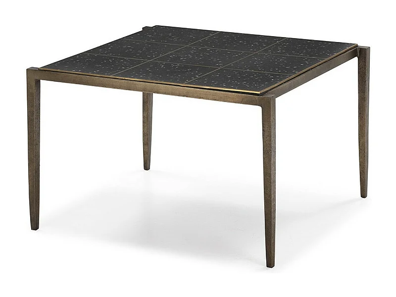 Table basse fer doré antique et pierre noir Therazi 65cm