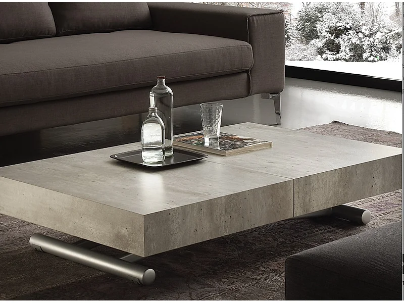 Table basse relevable et extensible ciment aspect vieilli Alexandra 120-153-186 et 220cm