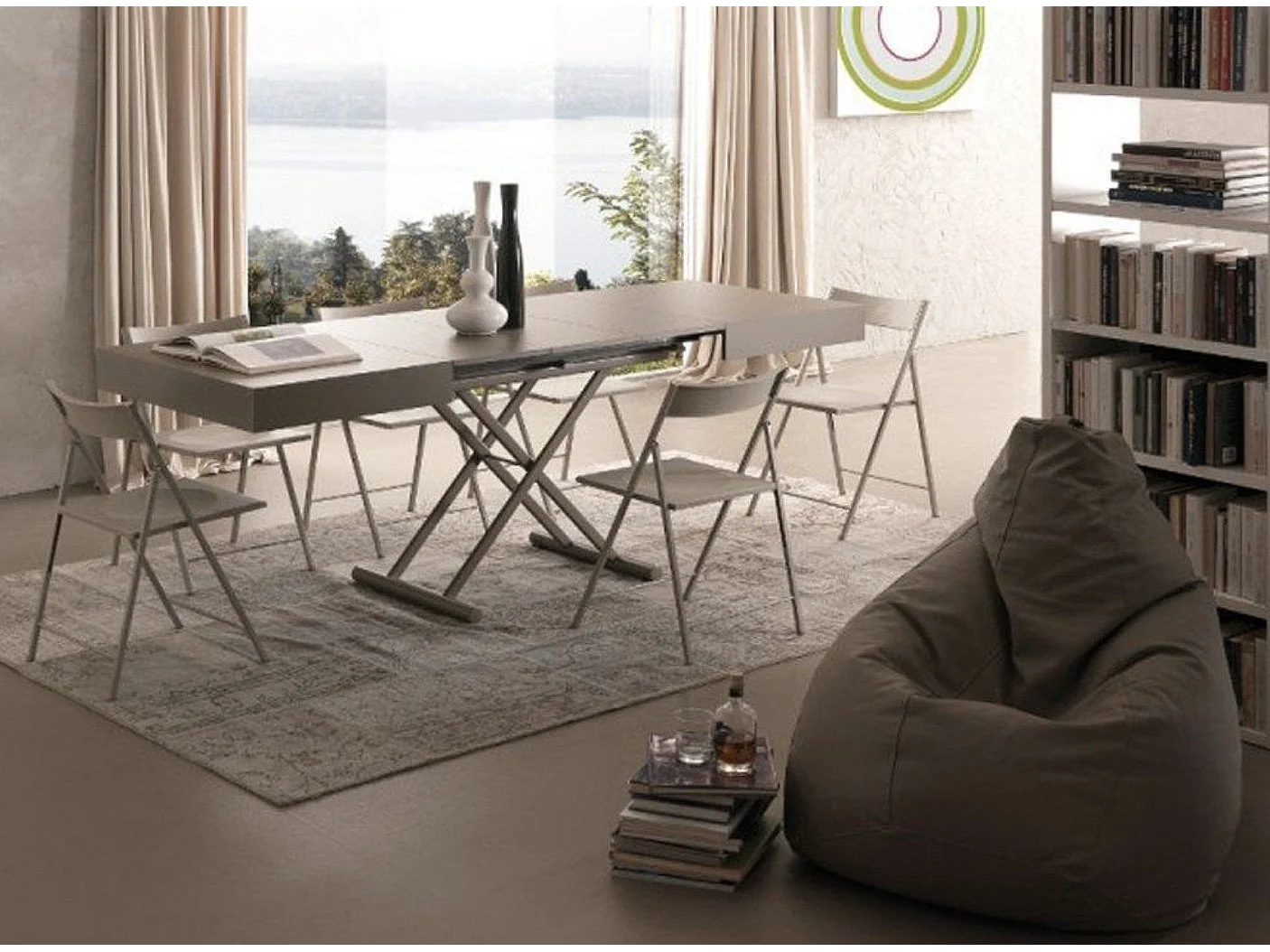 Table basse relevable et extensible ciment aspect vieilli Alexandra 120-153-186 et 220cm