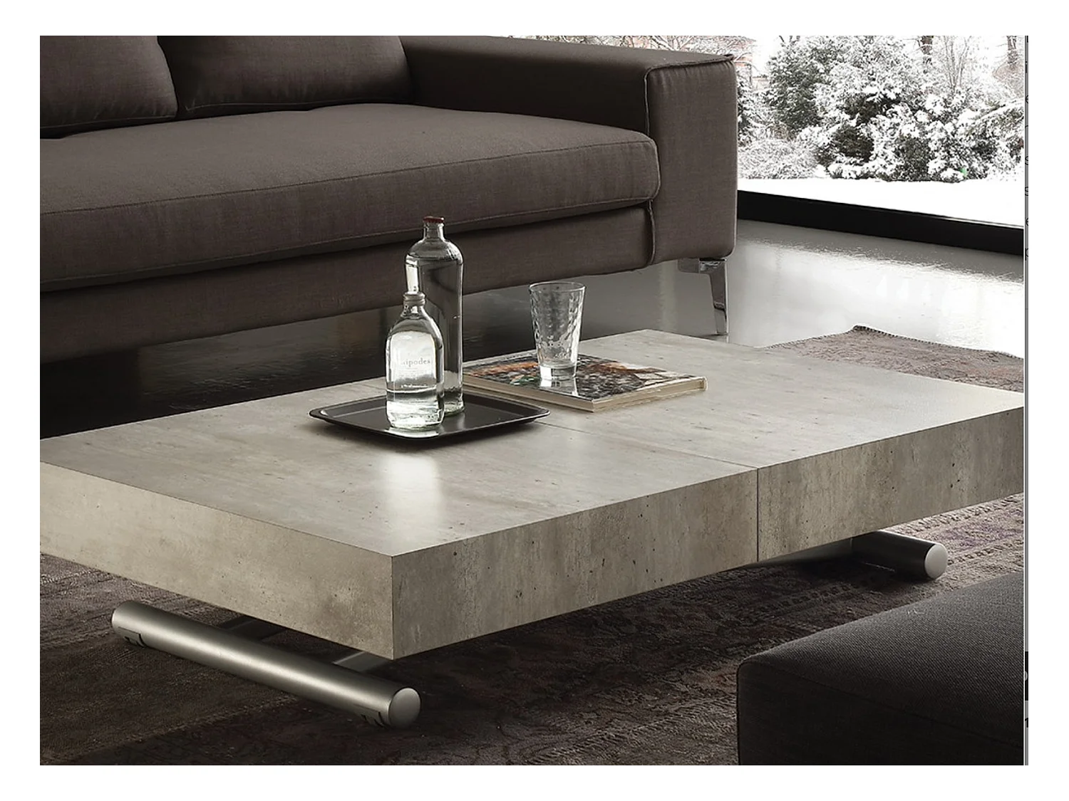 Table basse relevable et extensible ciment aspect vieilli Alexandra 120-153-186 et 220cm