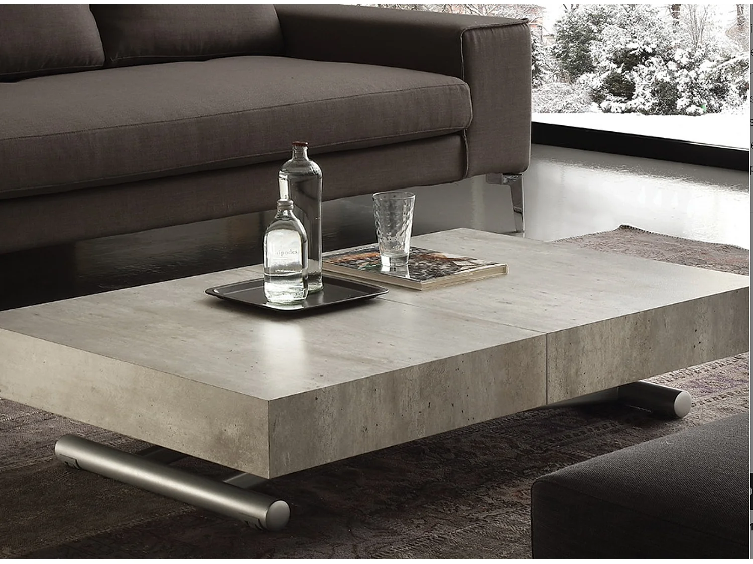 Table basse relevable et extensible ciment aspect vieilli Alexandra 120-153-186 et 220cm