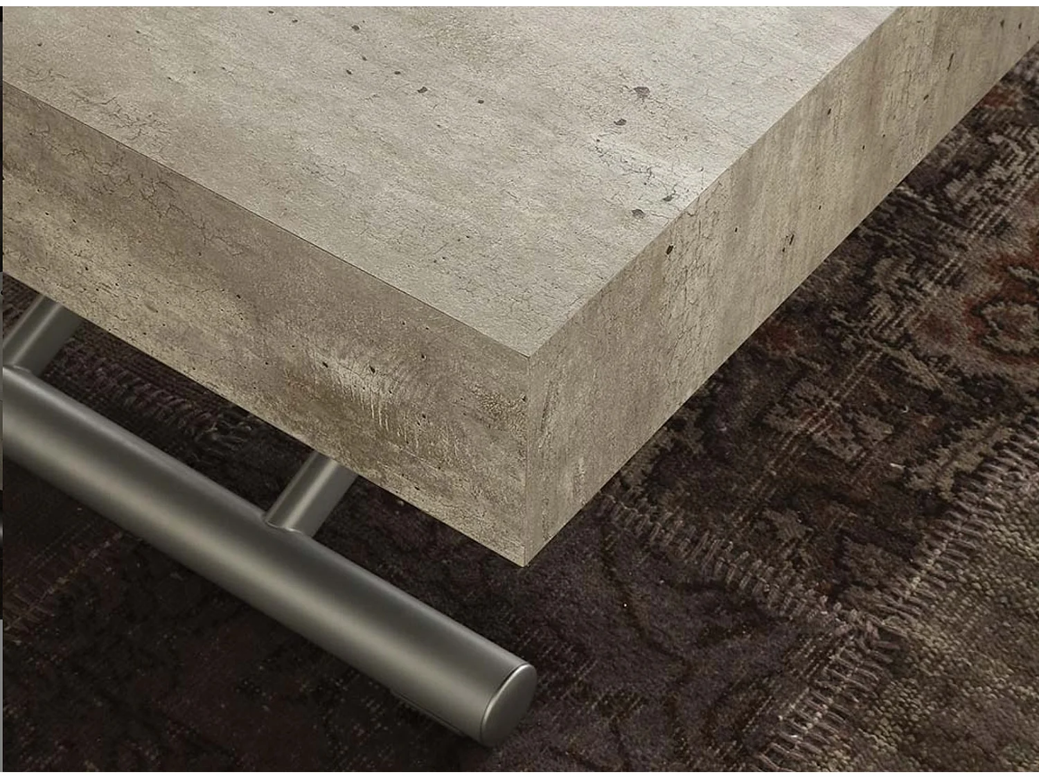 Table basse relevable et extensible ciment aspect vieilli Alexandra 120-153-186 et 220cm