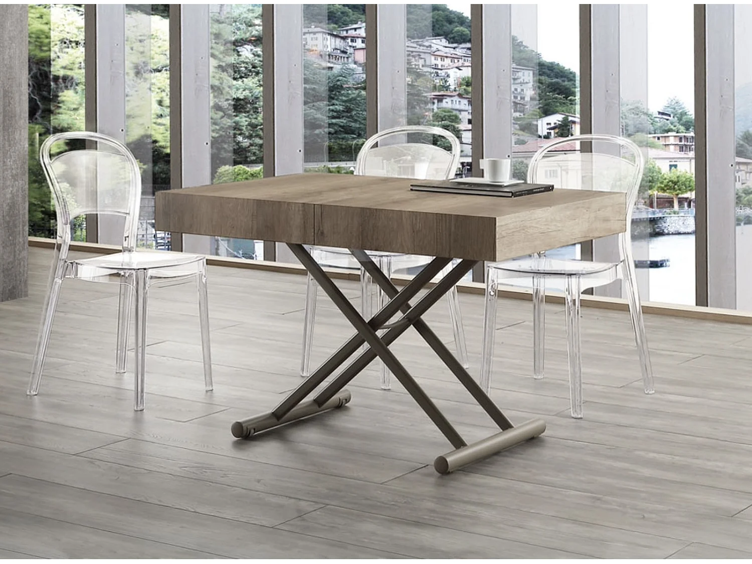 Table basse relevable et extensible ciment aspect vieilli Alexandra 120-153-186 et 220cm