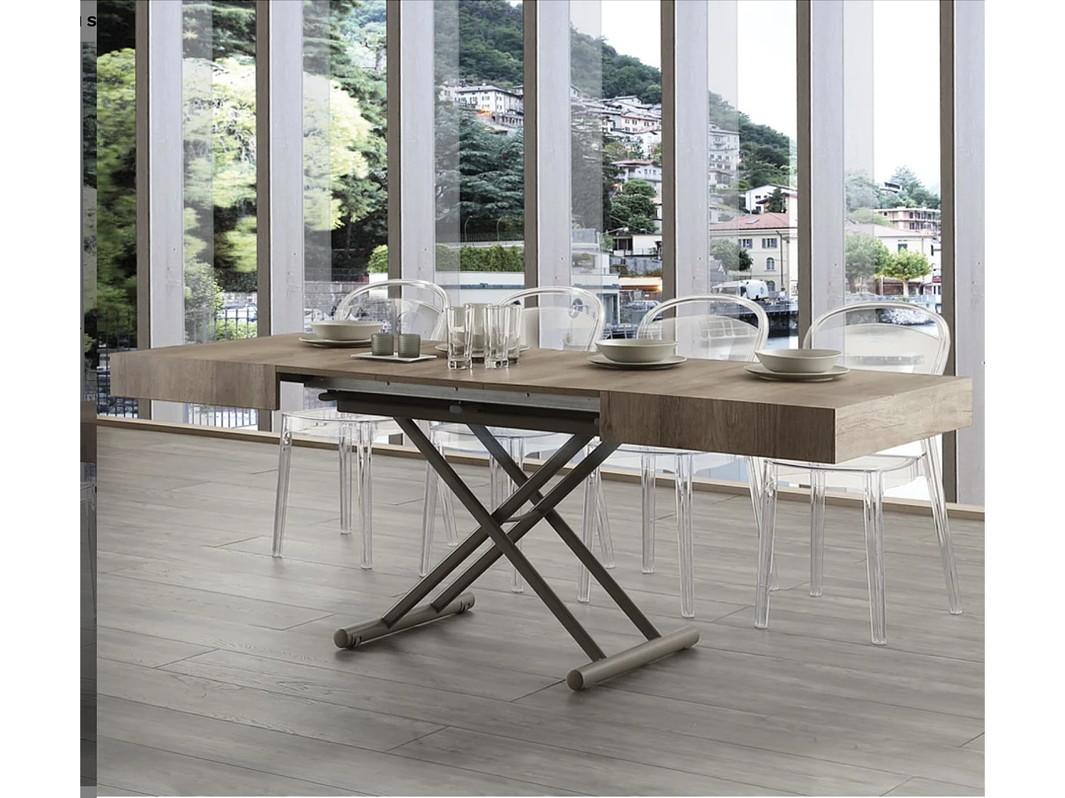 Table basse relevable et extensible ciment aspect vieilli Alexandra 120-153-186 et 220cm