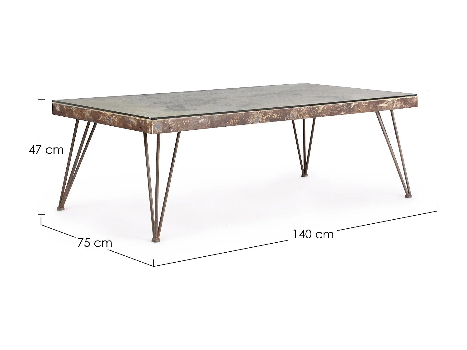 Table basse en acier et verre avec carte Altas L 140cm