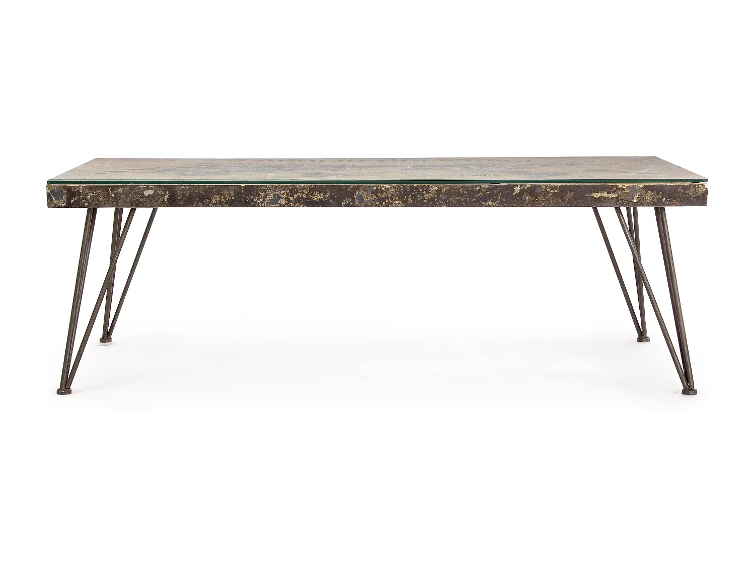 Table basse en acier et verre avec carte Altas L 140cm