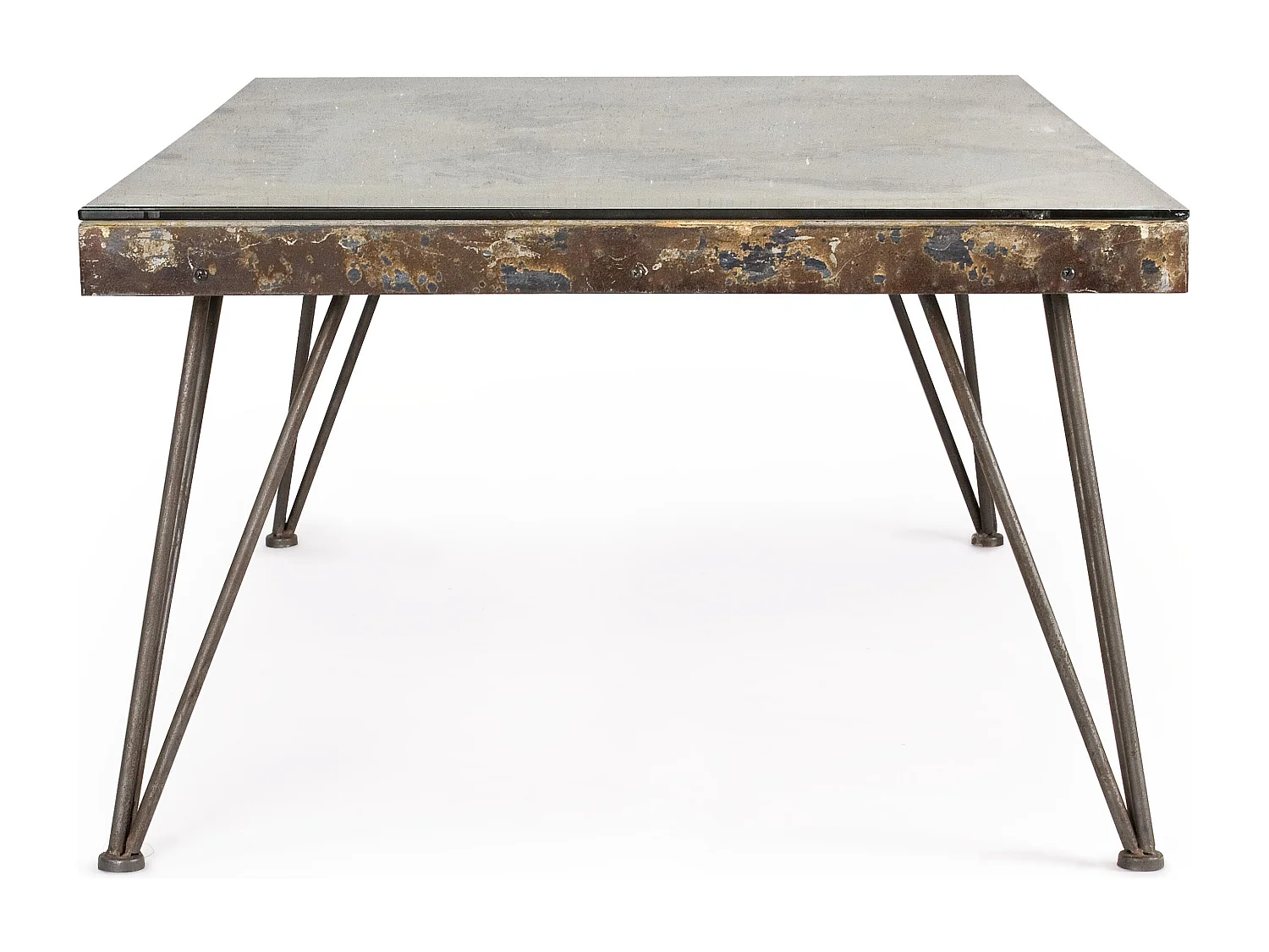 Table basse en acier et verre avec carte Altas L 140cm