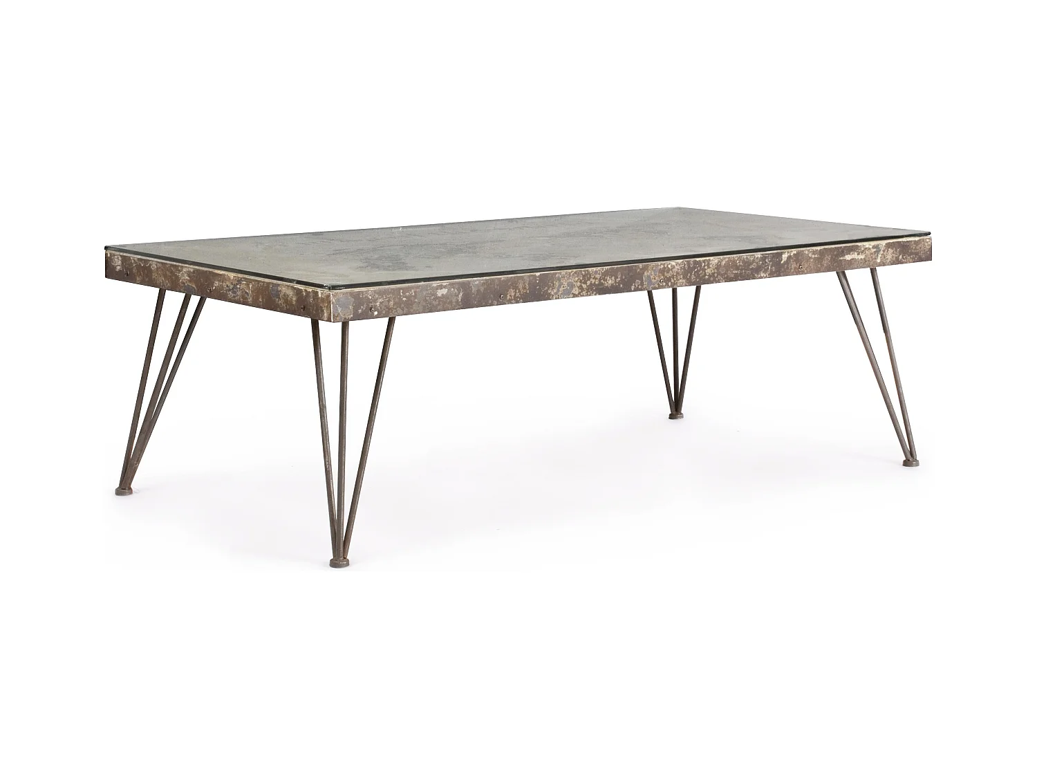 Salontafel van staal en glas met Altas kaart L 140 cm