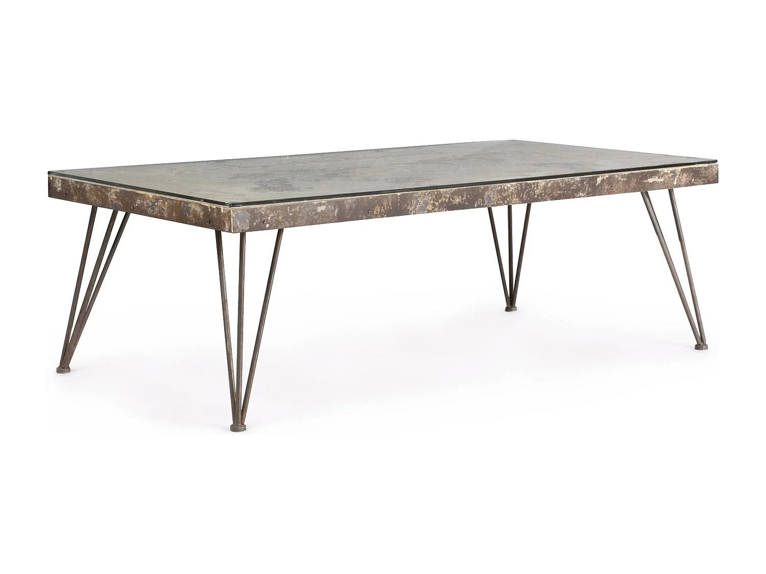 Table basse en acier et verre avec carte Altas L 140cm