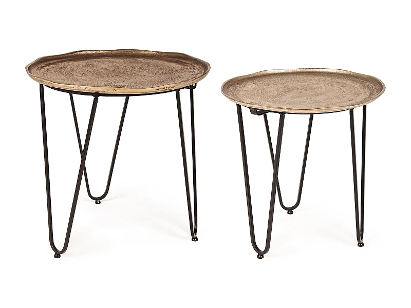 Ronde aluminium salontafel en stalen poten Amina - Set van 2 2