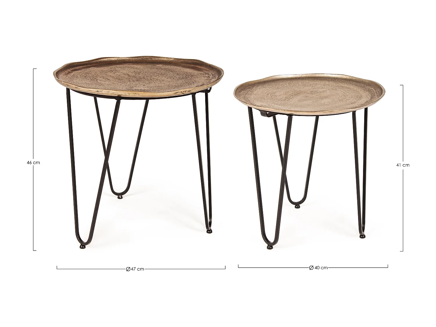 Table basse ronde aluminium et pieds en acier Amina - Lot de 2 2