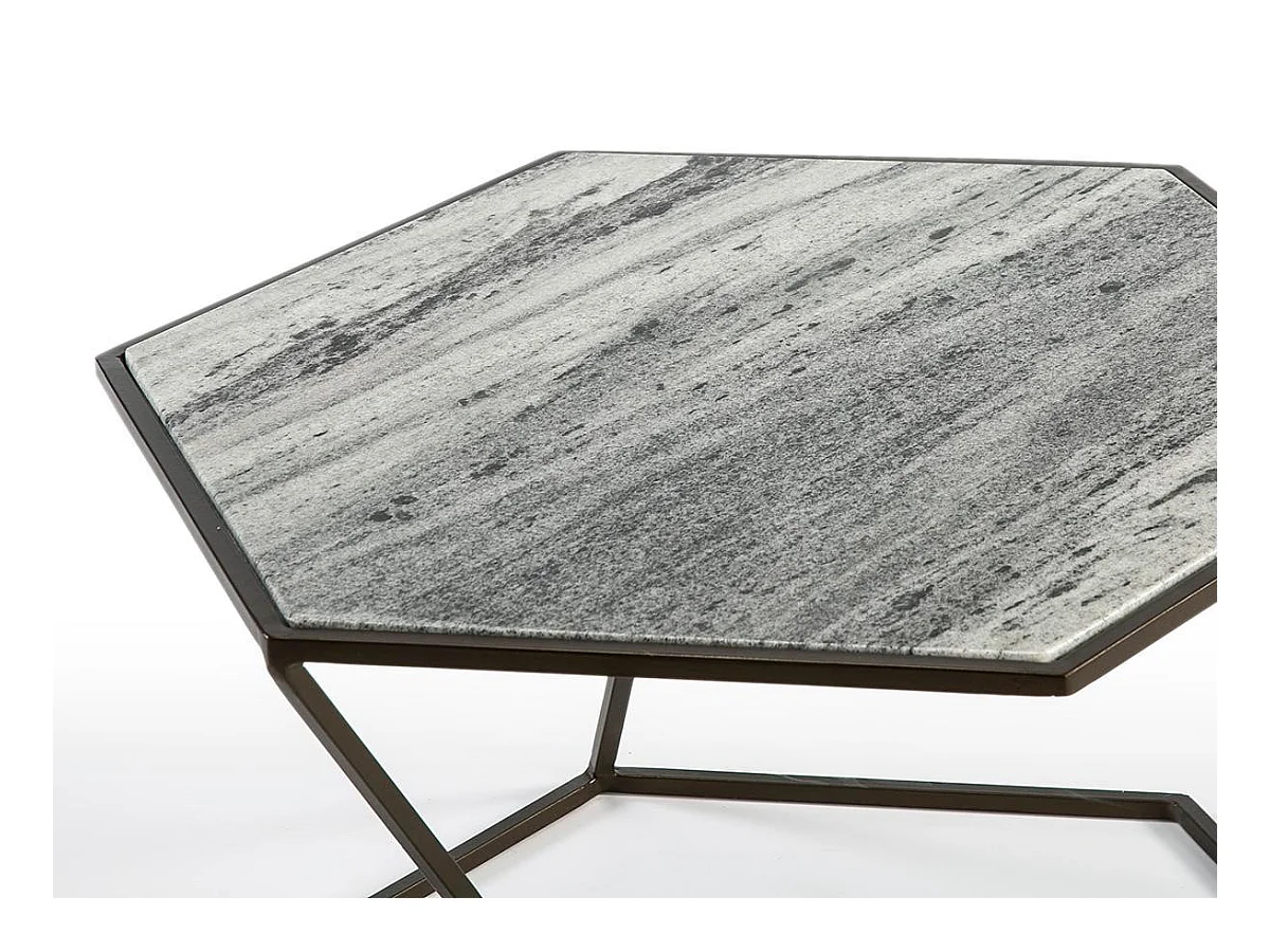 Table basse marbre gris et métal marron Trois
