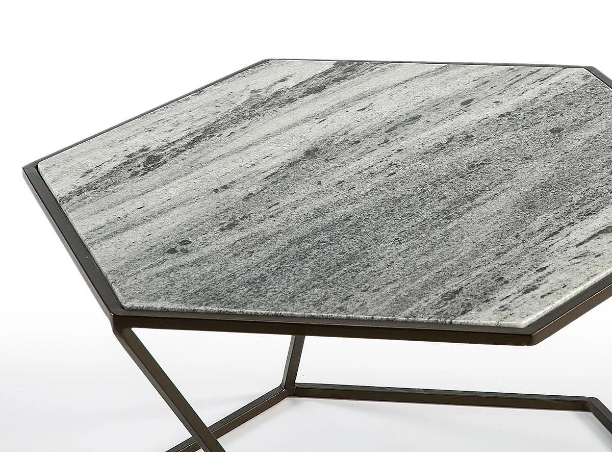 Table basse marbre gris et métal marron Trois