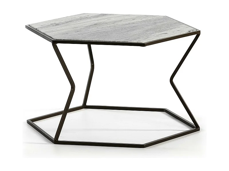 Table basse marbre gris et métal marron Trois