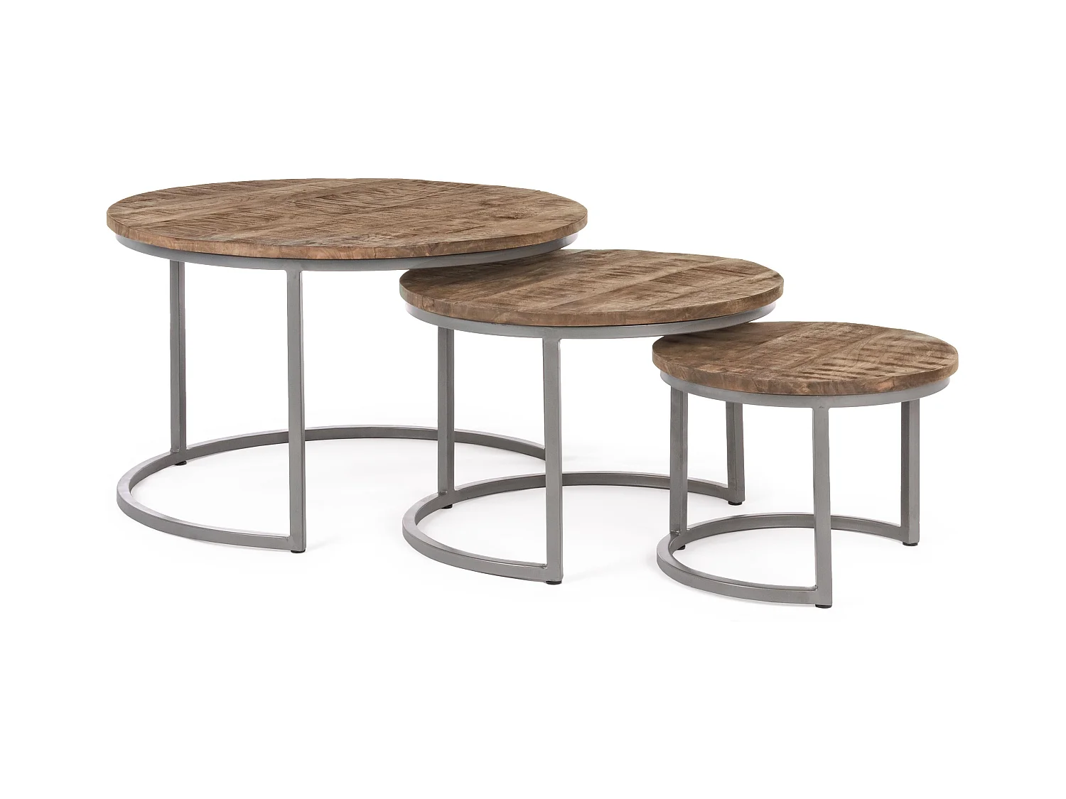 Table basse ronde en bois naturel et acier Narda - Lot de 3
