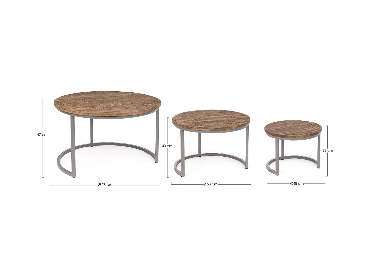 Table basse ronde en bois naturel et acier Narda - Lot de 3