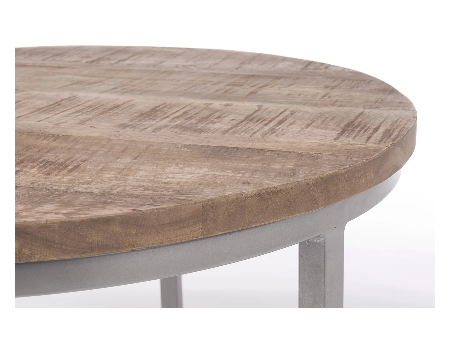 Table basse ronde en bois naturel et acier Narda - Lot de 3