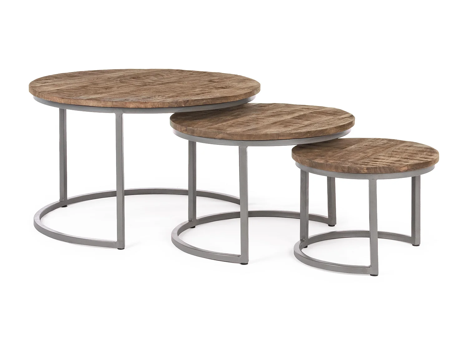 Table basse ronde en bois naturel et acier Narda - Lot de 3