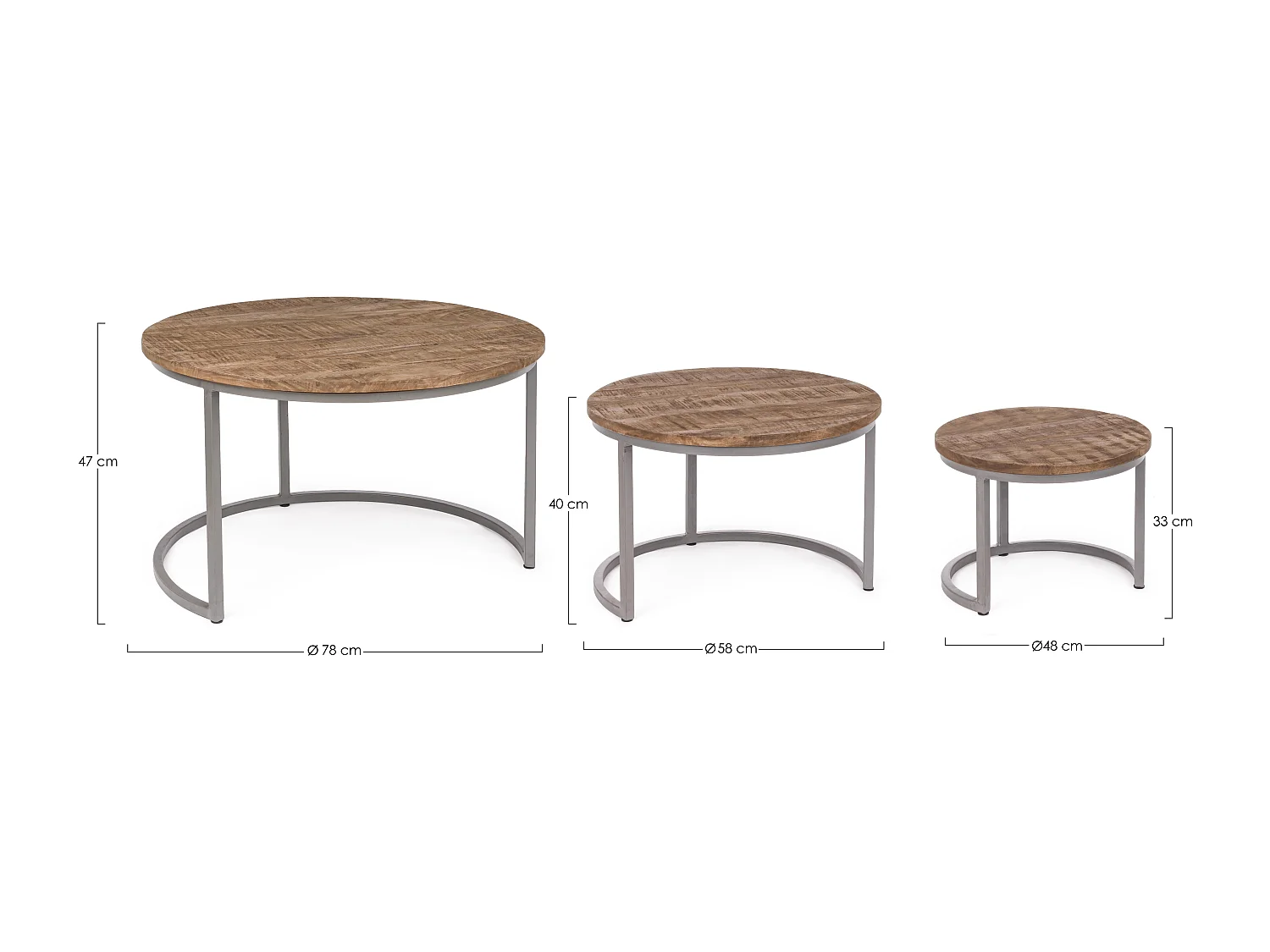Table basse ronde en bois naturel et acier Narda - Lot de 3